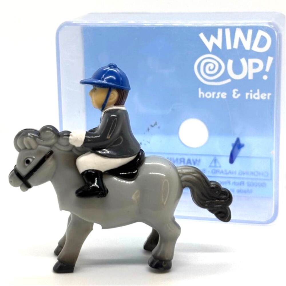 VTG Wind-Up gray Horse & Rider, Original Box by Rich Frog - Working Condition
